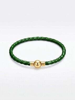 Linx Green Leather Braided Cord Bracelet with Gold Magnetic Clasp